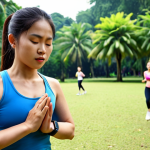 **

*   Prompt: A Vietnamese person wearing a smartwatch while exercising in a park. Focus on the smartwatch display showing heart rate data, with a backdrop of lush greenery and other people engaged in various fitness activities (yoga, jogging, Tai Chi). Emphasize a healthy and active lifestyle.

**