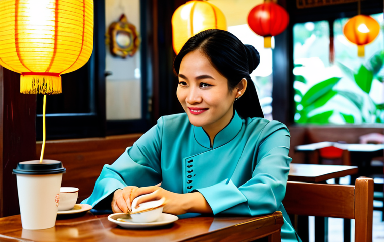 **

"A Vietnamese woman in her 40s, wearing a stylish Ao Dai with a smartwatch, sitting at a traditional Vietnamese coffee shop (Quan Ca Phe), fully clothed, appropriate attire, safe for work, perfect anatomy, natural proportions, high-quality photo, family-friendly. The coffee shop has lanterns and traditional decorations, creating a warm and inviting atmosphere. She is looking at the smartwatch screen with a slight smile. Focus on the blend of modern technology and traditional Vietnamese culture. Professional, modest."

**