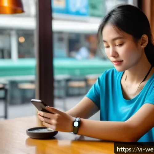 Home 30 웨어러블 기기를 통한 건강 패턴 분석 - A modern Vietnamese young adult woman wearing a sleek smartwatch and fitness tracker on her wrist, c...