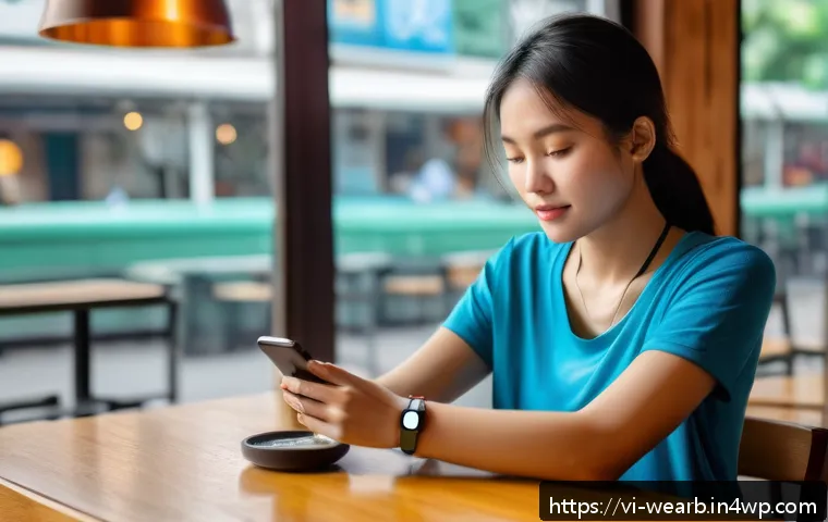 웨어러블 기기를 통한 건강 패턴 분석 - A modern Vietnamese young adult woman wearing a sleek smartwatch and fitness tracker on her wrist, c...